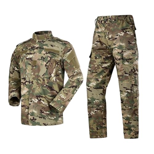 YCHUCH Cómodo traje de camuflaje, ligero, absorbe la humedad, mezcla de algodón, uniforme de entrenamiento para senderismo, camping, senderismo, uniforme de campo con múltiples bolsillos