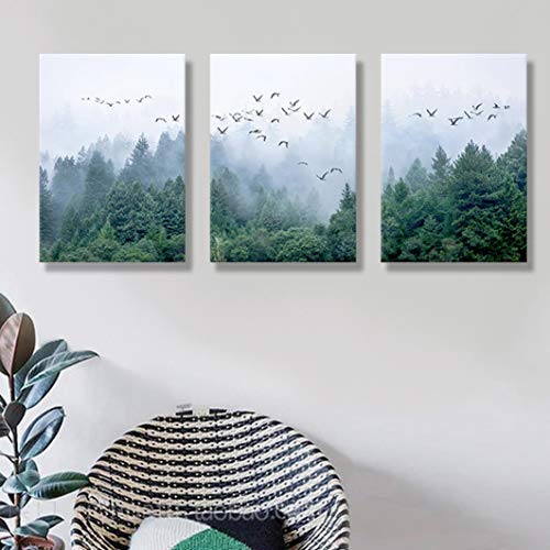 Canvas Art Green Forest Art Nordic Home Decoration Forest Landscape Natural Art Canvas Print Poster Bedroom Bathroom Mural 30Cmx40Cm X3 Panel Frame Canvas Wall Art For Modern Living Room Decoration #TOP2