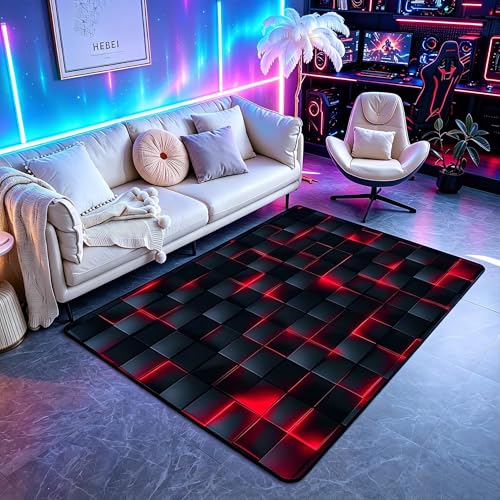 Tapete Decorativo Rojo y Negro 3x5 geométrico miniatura 1