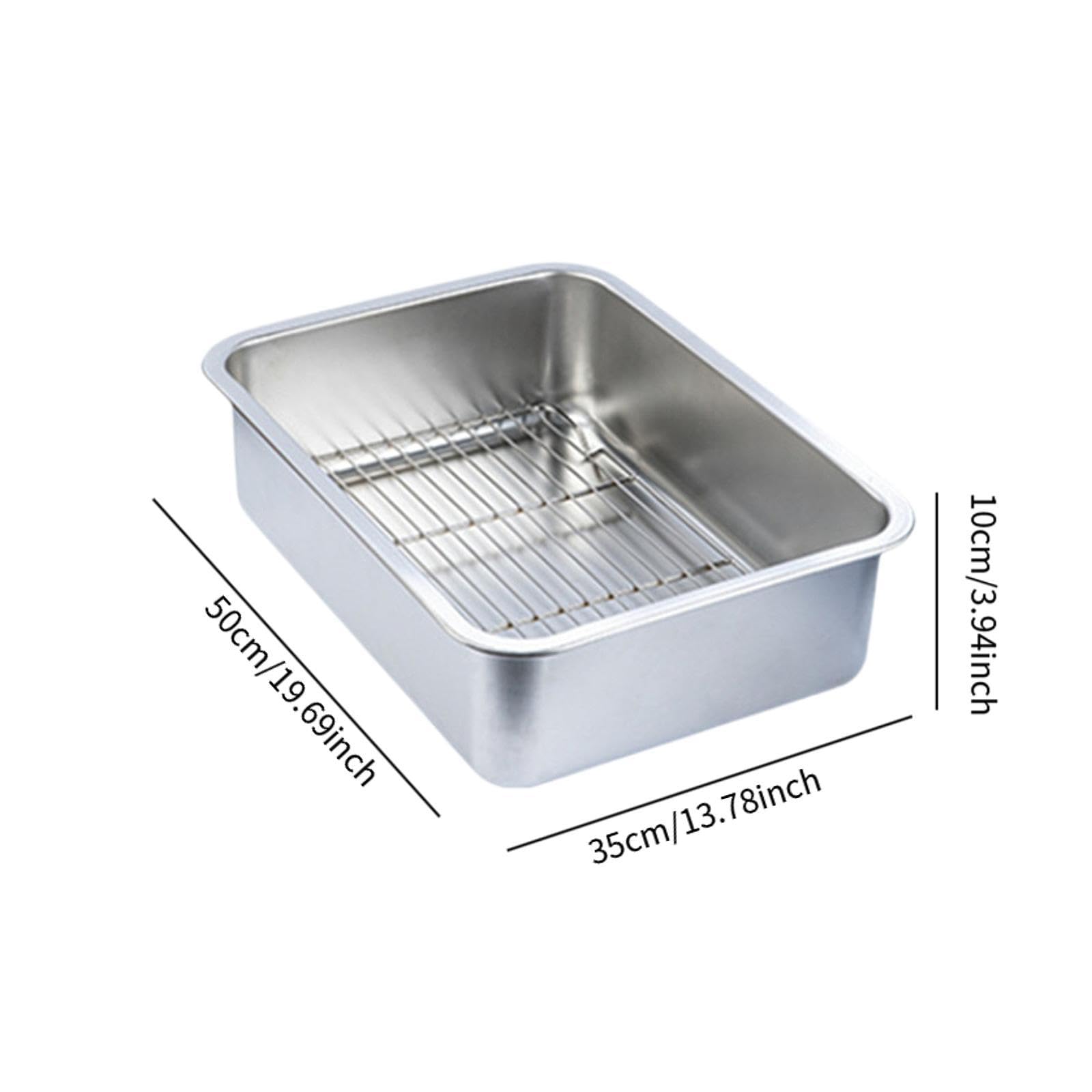 MagiDeal Plaque à Pâtisserie avec Support, Passoire à, Plateau de Four Rectangulaire et Grille de Refroidissement, en Acier Inoxydable, Plaque de Cuisson, 50x35x10cm