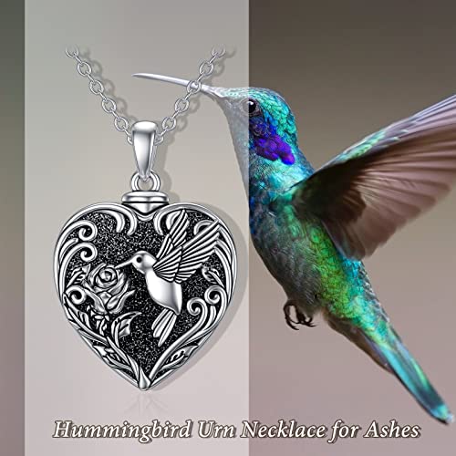 TOUPOP Hummingbird Urn Necklace for Ashes 925 Sterling Silver Heart Cremation Jewelry Keepsake Pendant with Funnel Filler Memorial Christmas Gifts for Women Mom Wife3