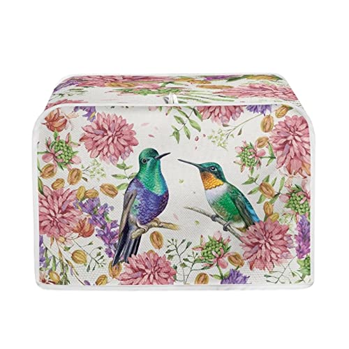 Gomyblomy Hummingbird Floral Toaster Cover Kitchen Small Appliance Dust Protection, Water-Resistant Bread Maker Microwave Oven Cover for Most Standard 2 Slice, Kitchen Accessories