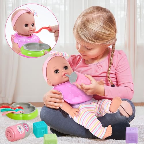 Tacobear Puppenzubehör Baby Puppe mit Zubehör Puppenbett Puppentrage Schnuller Töpfchen Flasche 30cm 12 Töne Puppenset Kinder Spielzeug Weihnachten Geburtstag Geschenk für Mädchen 3 4 5 6 Jahre – Bild 6