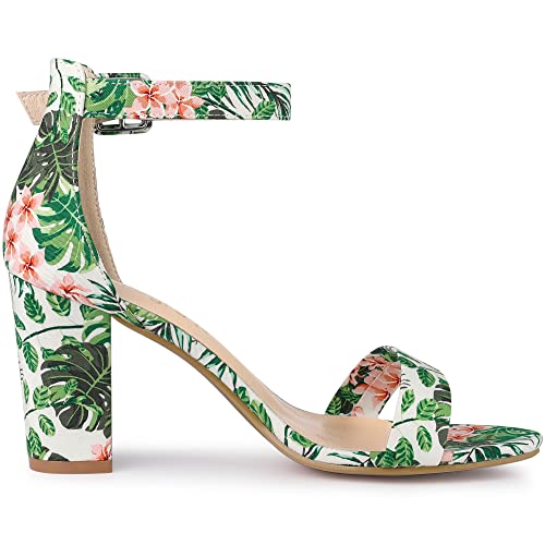 Image of Allegra K Women's Floral Print Open Toe Block High Heels Summer Sandals