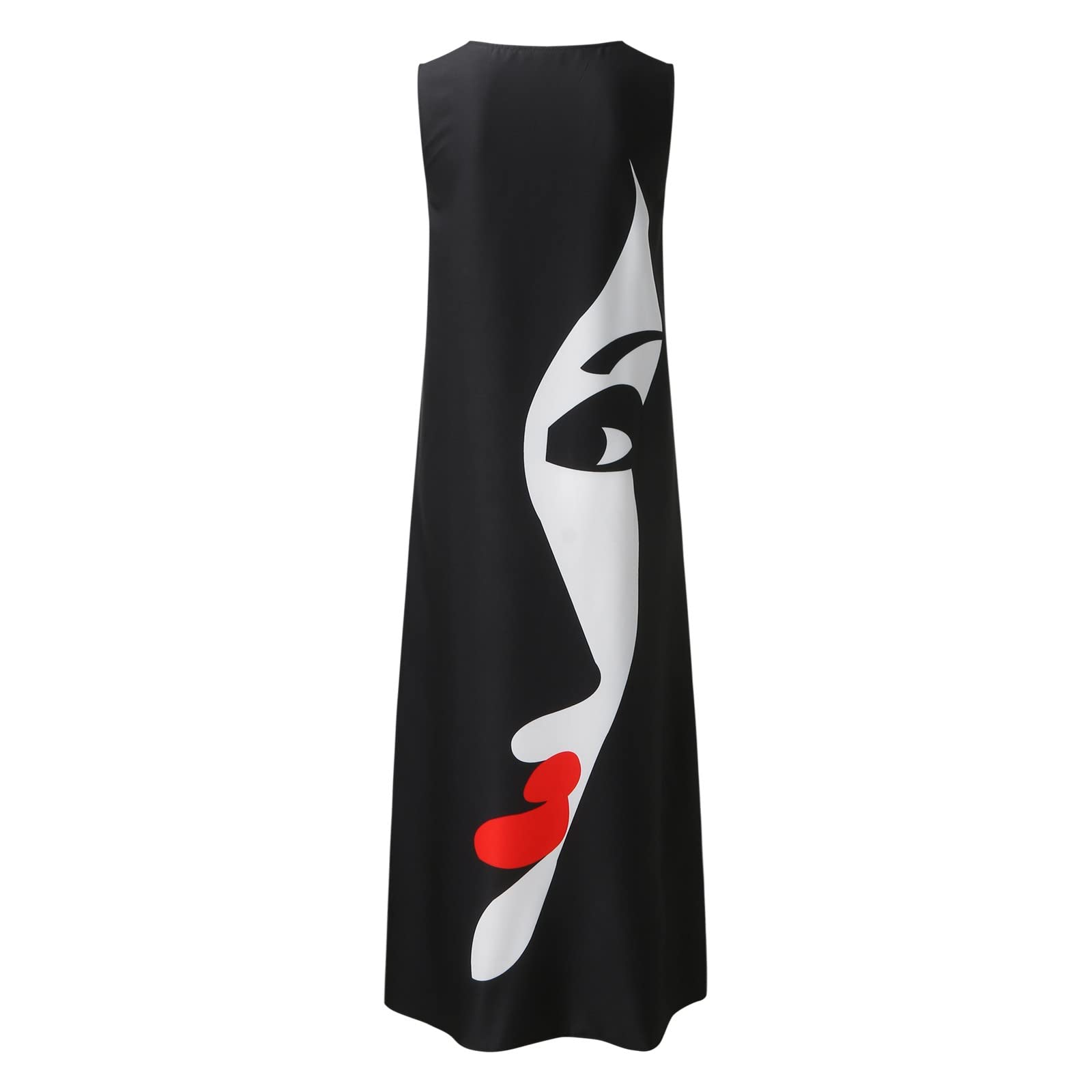 Abito da Gala Abiti Neri da Donna Taglie Forti Donna Estate Casual Senza Maniche Stampa con Scollo a V Maxi Abito Ampio Boho Beach Long Sundress