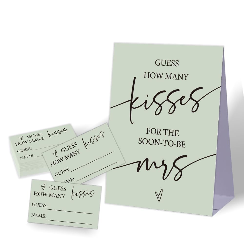 How Many Kisses Bridal Shower Game,Minimalist Bridal Shower Game,Wedding Shower Games,Bachelorette Party Night,Bridal Shower Games Ideas,1 Sign & 50