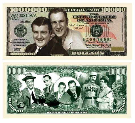 American Art Classics Abbott and Costello Million Dollar Bill with Bill Protector