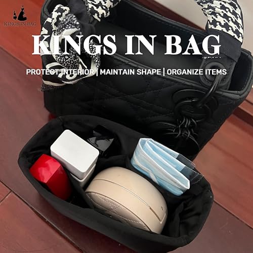 Image of Purse Organizer Insert for Lady Dior New Medium Bags, Satin Luxury Bag Insert, Lightweight & Portable Purse Shaper with Pockets, Ideal for Travel, Shopping, and Daily Use(Black, Lady New Medium)