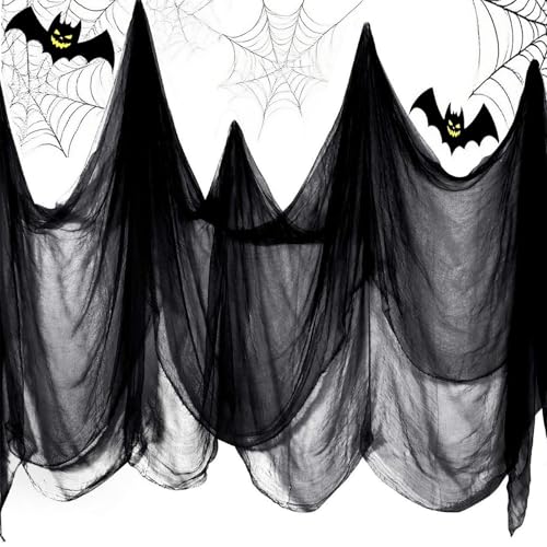 215 x 500 cm Gasa Sangrienta Halloween | Gasa para decoración gótica | Tela Espeluznante Gigante para Casa Embrujada, Puertas, Ventanas y Exteriores (negro)