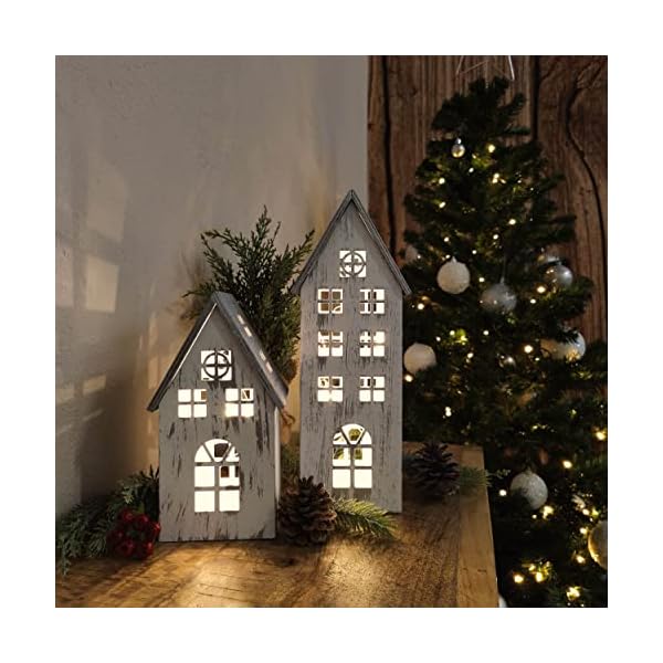 DARO DEKO Holz LED Haus weiß Silber 2er Set - klein und groß – Bild 5