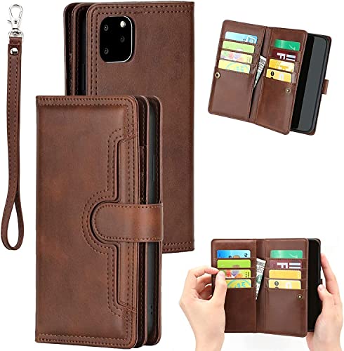Étui iPhone 12 Pro Max marron en cuir avec support et rabat portefeuille