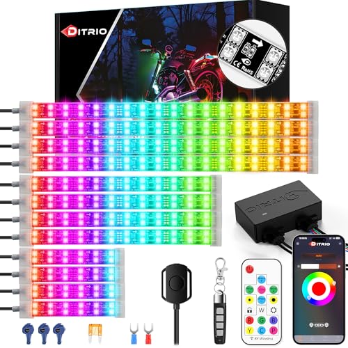 Image of 12PCS Double Row Motorcycle Led Lights with Brake Turn Signal,Underglow Light Kits with DITRIO APP /RF Remote Control, Dual Zone,Waterproof,12V Pixelglow RGB Lights for Motorcycles, Golf Carts, UTVs