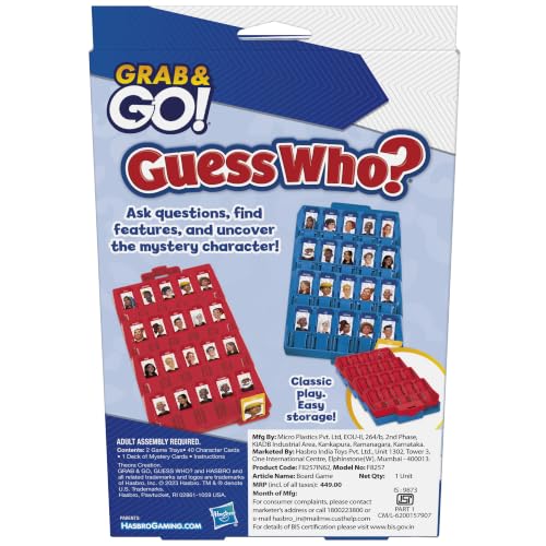 Hasbro Gaming Guess Who? Grab and Go Game, Travel Games for Kids, Portable 2 Player Game, Ages 6+ - image 5
