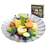 AGIgear Vegetable Steamer Basket,Stainless Steel Steamer Basket,Folding Expandable Steaming Vegetable/Fish/Seafood Steaming Pot Insert Fits Various Size Pot(6.1"to11") (Green11)