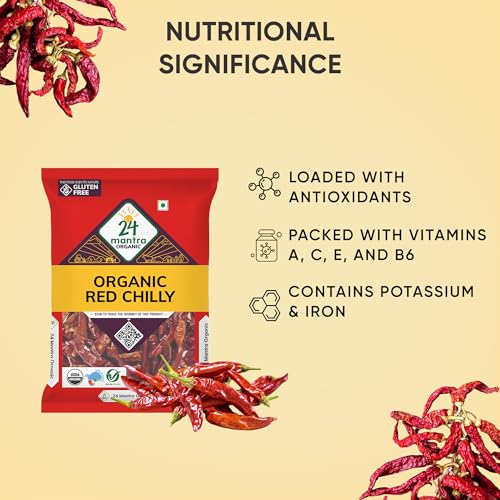 Image of 24 Mantra Organic Red Stick Chilly /Lal Mirch /Erra Mirapakaya - 100gms | Pack of 3 | 100% Organic | Chemical Free & Pesticides Free
