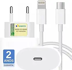 Carregador Turbo Cabo Usb-C-Lightning + Fonte 25W Ultra Rapido Compatível iPhone SE X Xr 11 12 13 14 FAST CHARGE PREMIUM, UTBRX®