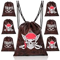 RICHNESS Pirate Drawstring Backpack - 10x12 Inches Medieval Faux Leather Skull Loot Bags for Pirate Adventure Party Favor Pack of 6