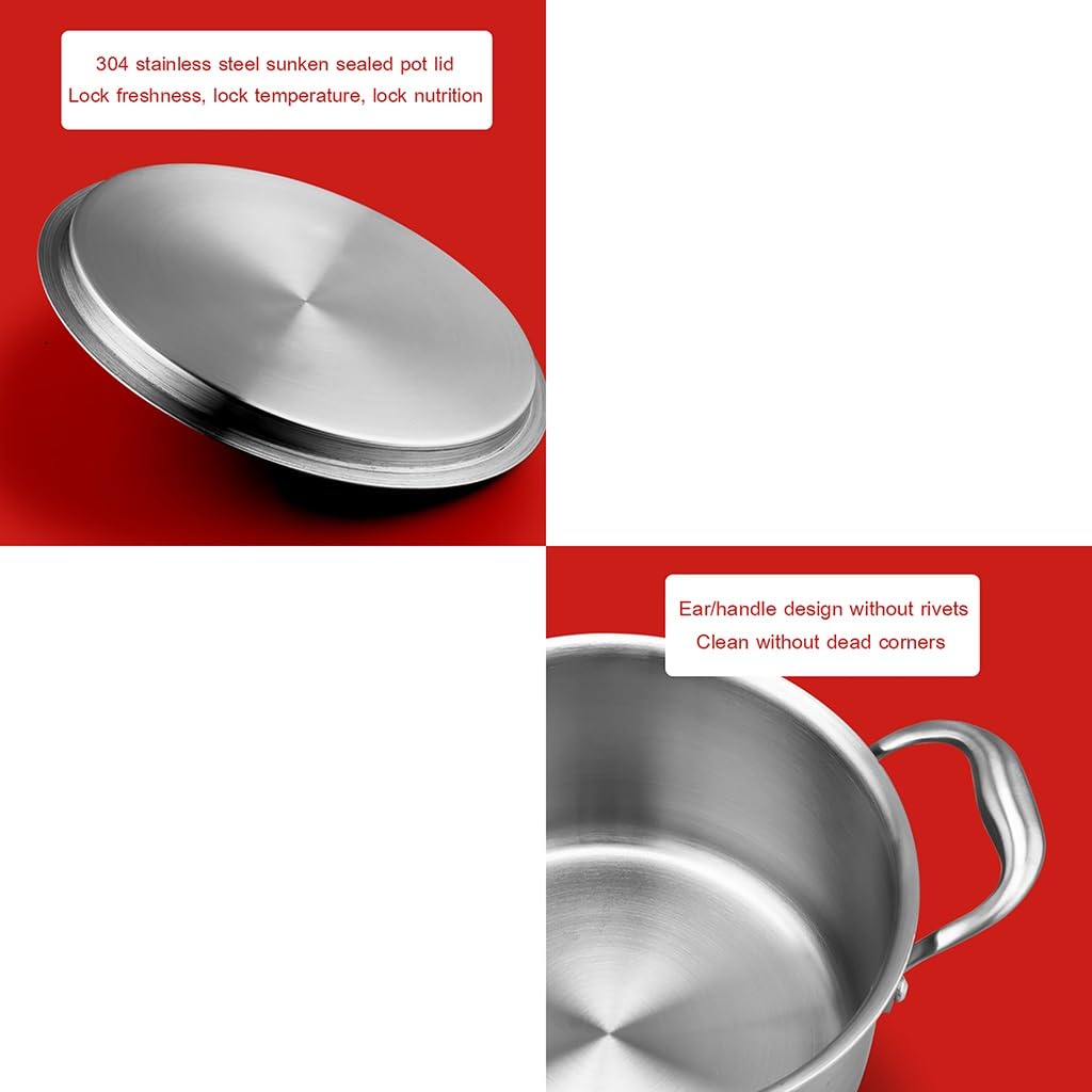 Pentola in Acciaio Inox con Coperchio e Manico, Rinforzata per Una Maggiore Durata, Ideale per la Cottura a Gas e a induzione, Perfetta per preparare pasti per 1-10 Persone.