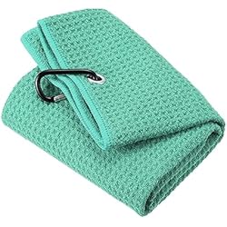 PATIKIL 24´´x16´´ Tri-Plegado Golf Toallas, Waffle Patrón Toallas Suave Fibra Fuerte Agua Absorción con D Clip para Golf Amantes, Verde