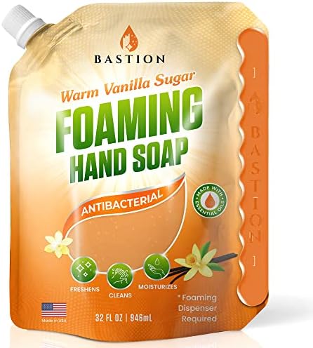 Bastion Foaming Hand Soap - Foam Hand Wash Refill 32oz, Bath And Body Works, Dial, Method, Michel, JR Watkins, Dove - Warm Vanilla Sugar w/Essential Oils Bulk Refill Pouches
