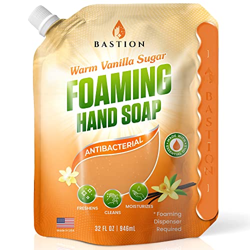 Bastion Foaming Hand Soap - Foam Hand Wash Refill 32Oz, Bath And Body Works, Dial, Method, Michel, Jr Watkins, Dove - Warm Vanilla Sugar W/Essential Oils Bulk Refill Pouches #TOP3