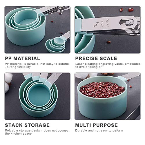 Olymajy Baking Measuring Cup Tools, Measuring Spoons, 8 stuks blauwe plastic maatbekers en lepels, keuken kookgerei voor vloeistoffen en vaste stoffen - Image 4