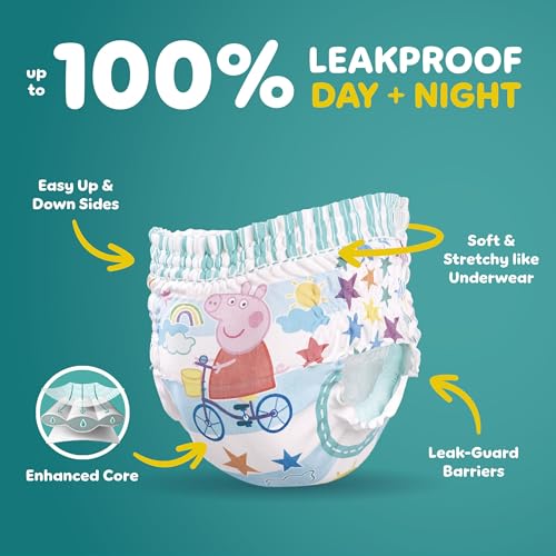 Image of Easy Ups Girls & Boys Potty Training Pants, Size 5 (3T4T), 116 Count, Peppa Pig Absorbent Training Underwear, Up to 100% Leakproof Day and Night, Hypoallergenic