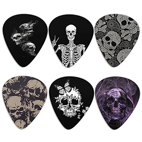 guitar picks cool - KEIAHUAN Guitar Plectrums Cool Skull Guitar Picks Classical Triangle for Bass, Acoustic & Electric Guitars Heavy Guitar Plectrums for Guitar Players 6 Piece