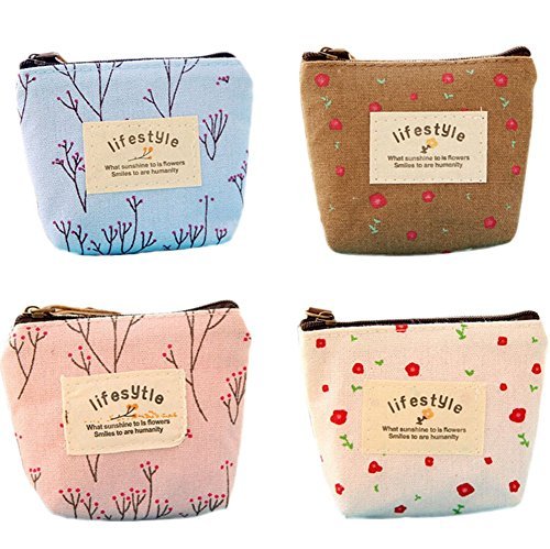 Preisvergleich Produktbild Dylandy 4 x Münzgeldbörse Beutel Leinwand Münzgeldbörse Tasche Damen kleine Geldbörse Canvas Mini Reißverschluss Geldbörse für Schlüssel Headset ID-Karte