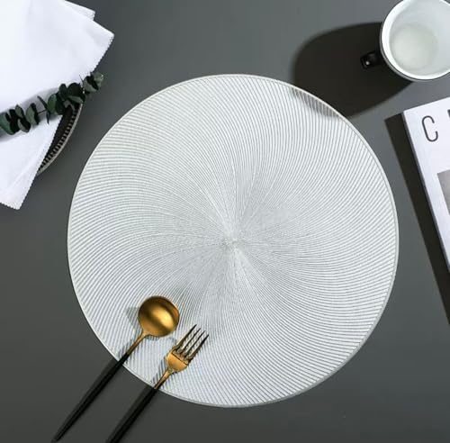 Image of HomeCloud PVC Material Round Shape Table Mat, Dining Table Mat,Table Placemats, Round Mats,Best for Bed-Side Table /Center Table, Dining Table /Shelves (Sparky Circle Silver, Set of 2)