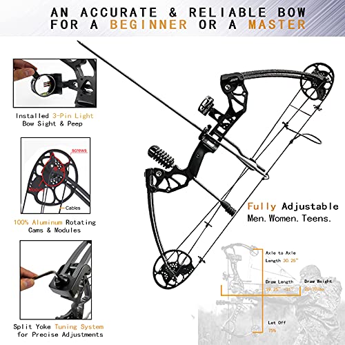 PANDARUS Compound Bow Draw Weight 0-70 Lbs for Pull Beginner and Intermediate Archer Fully Adjustable 19.25"-31" with All Accessories, up to IBO 320 fps New 2024(Black Right Handed Bag) by PANDARUS - Image 5