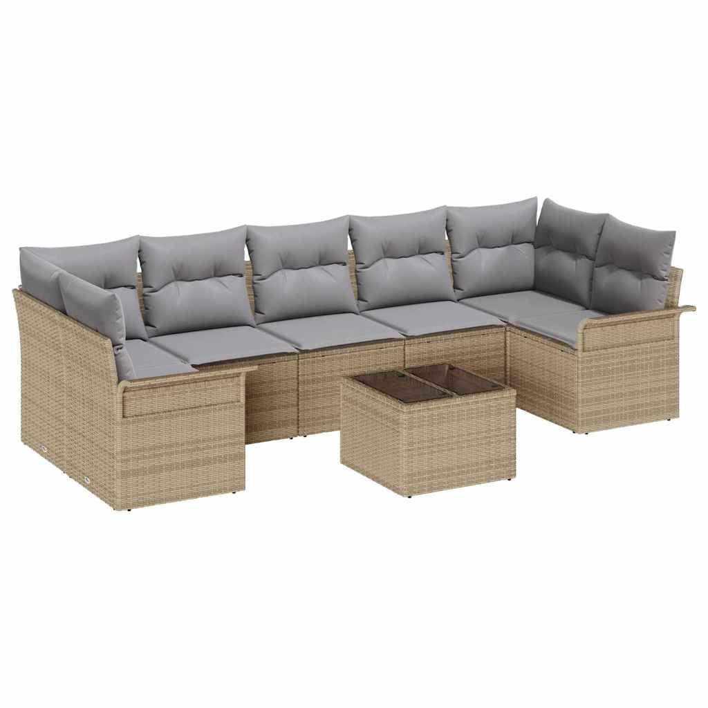 HFXHIJXQ 9-Sitzer Gartenmöbel Set Beige Rattan Sofa Gruppe mit höhenverstellbarem Tisch und Aufbewahrung 289 x 132,5 cm wetterfestes Balkonmöbel für Garten Terrasse Balkon Garten