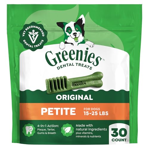 Image of Greenies Veterinarian-Recommended Adult Natural Dental Dog Treats Petite Size, Original Flavor, 18 oz. Pack, 30 Count