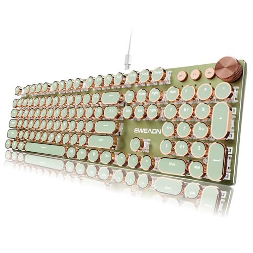 EWEADN Typewriter Style Mechanical Keyboard, Wired Typewriter Keyboards,104 Keys Backlit LED Metal...