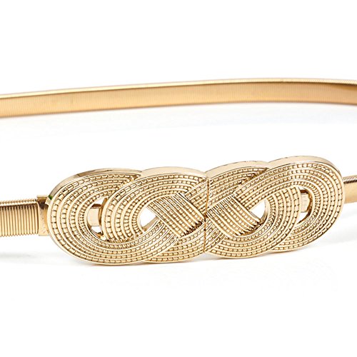 E-Clover Cintura feminina moderna de metal elástica cintura cinto skinny, Ouro 2, 0.8cm*70cm