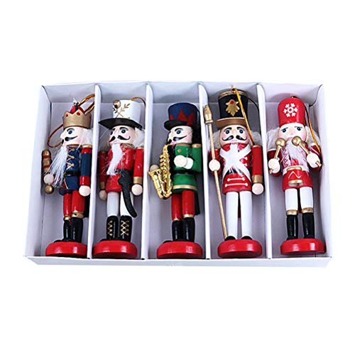 JiuRong 5 Pezzi 12CM Bambole Soldato Schiaccianoci in Legno, Ornamenti Pendenti Natalizi, Burattini Soldato Vintage, Pupazzo Schiaccianoci Artigianale, Regali di Natale per Bambini