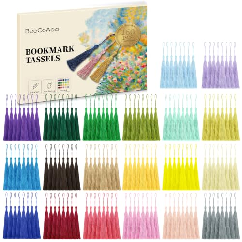 160 Pack Bulk Bookmark Tassels 5 Inch Soft Silky Tassels with Loops 20 Colors for Bookmarks DIY Crafts & Keychain Making Multi-Color Tassel Set
