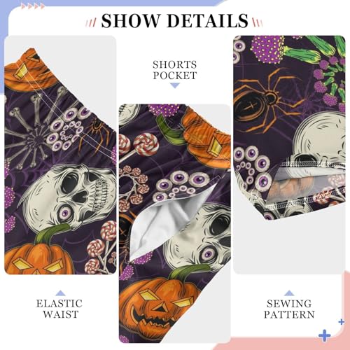 Skull Pumpkin Spider Boys Long Pants Soft Trousers Elastic Waist Kids Lounge Bottoms with Pockets S-XL4