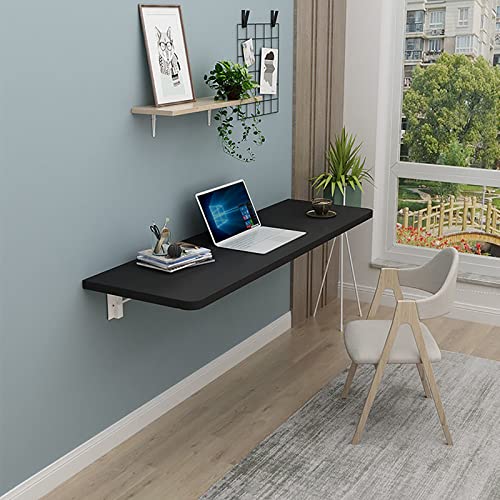 Escritorio plegable montado en la pared, mesa plegable que ahorra espacio, escritorio flotante negro para espacios pequeños, versátil mesa plegable para computadora y lavandería, 100 x 50 cm
