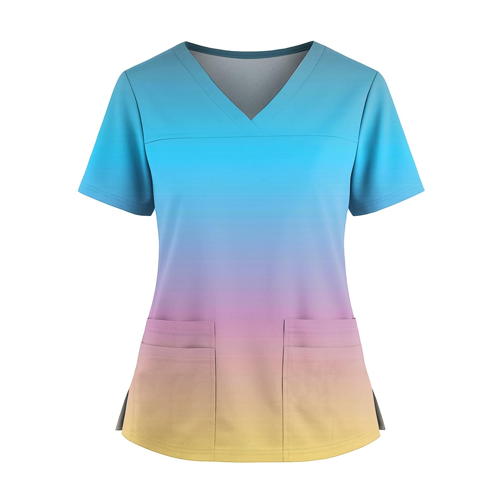 Print Scrub Tops Women Floral Scrubs V Neck Short Sleeve Stretch Nurse Uniform with Pockets Functional Workwear