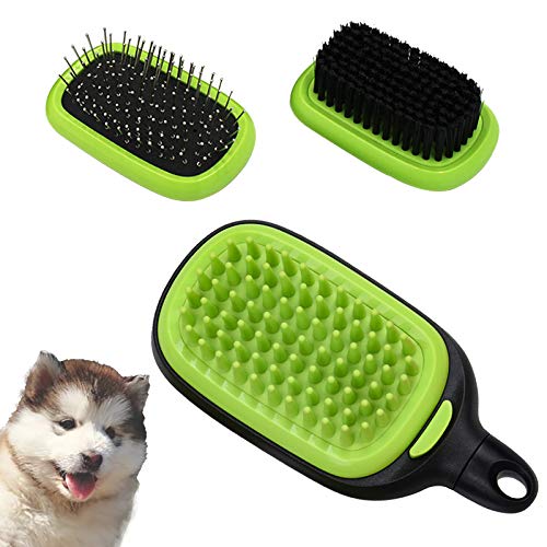 LEWARM 3-in-1 Pet Grooming Kit Includes Bristle Brush/Pin Brush/Bath&Massage Brush for Dogs and Cats, Remove Undercoat, Shedding Mats and Tangled Hair, Improve Circulation