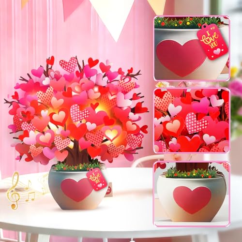 Image of APOTODITO Anniversary Card, Card with Music and Lights, Tree of Hearts Bouquet 3D Card for Women Wife