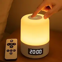 Luminária de Mesa LED Recarregável com Relógio Digital, Controle Remoto, Abajur Touch 3 Tons Iluminação 360° Portátil USB para Quarto, Escritório, Leitura, Berçário, Presente Criativo