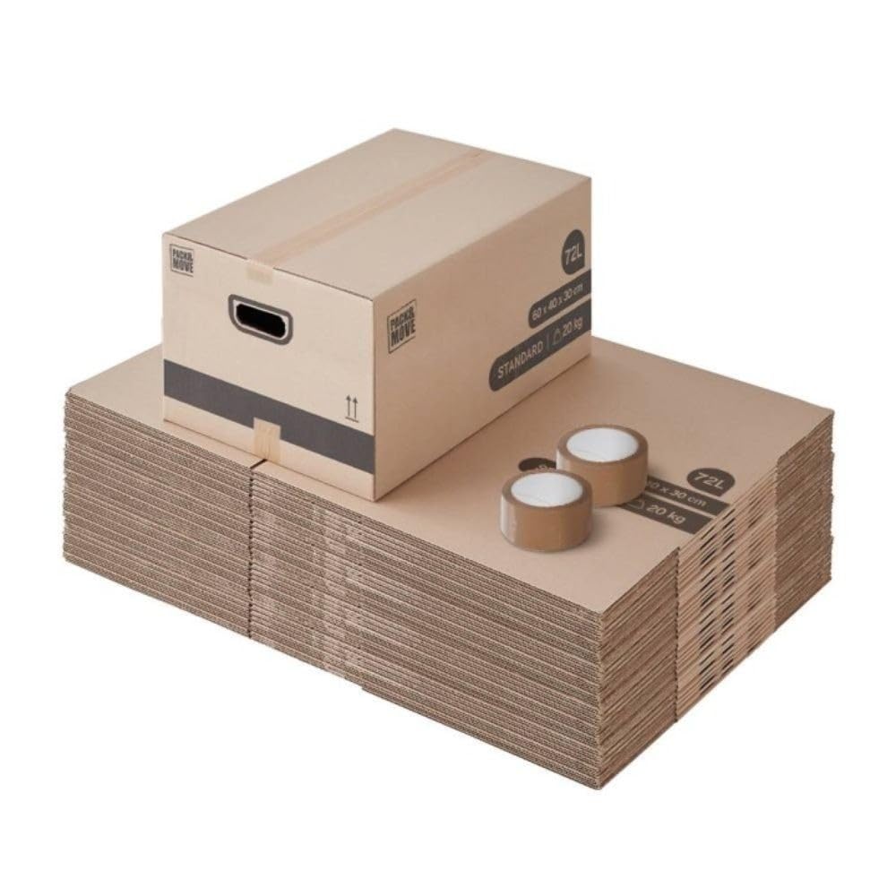 Pack de cajas de cartón para mudanza 72L - 60x40x30cm - certificados FSC 70% - Charge max 20KG - Pack and Move (40)