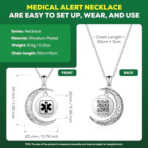 Medical Alert Necklace for Women - Stainless Steel Medical Necklace Engraved QR Code - More Space Custom Online Emergency Info3
