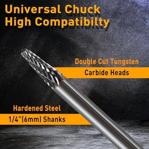 Image of Carbide Burr Set 1 /4 Shank w /Big Beech Holder Die Grinder Bits Drill Bits Grinding Bits for Metal Rotary Tool Attachment Accessories Rasp Weld Wood Stone for Milwaukee Dewalt (FO-9)