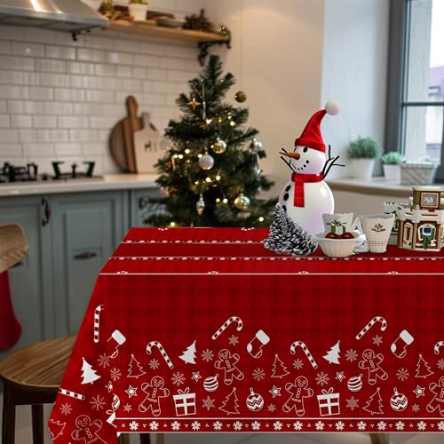 Image of Childom 3 Pack Christmas Tablecloths Disposable,Christmas Decorations,54 x 108 Inch,Plastic Table Cloths for Rectangle Tables,Red Themed Checkered Table Covers for Xmas,Indoor,Outdoor,Birthday,Parties