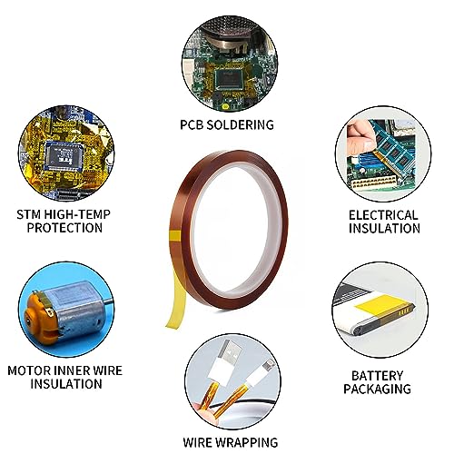 Image of 2Rolls 10mmx33m(108ft) Heat Tape for Sublimation,Heat Press,Heat Transfer Polyimide 500℉ High Temperature Resistant Kapton Thermal Insulation Shield Tape with Silicone Adhesive
