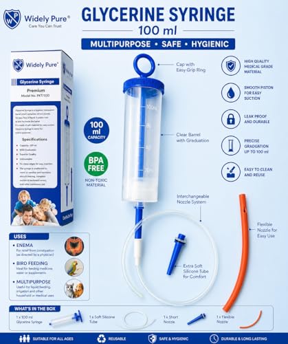 Image of Widely Pure Graduated Glycerine Syringe / Enema Syringe - Bird Animal Hand Feeding Syringe 100ml with Enema tube 12 number and round colon tip Nelton catheter / suction catheter combo pack