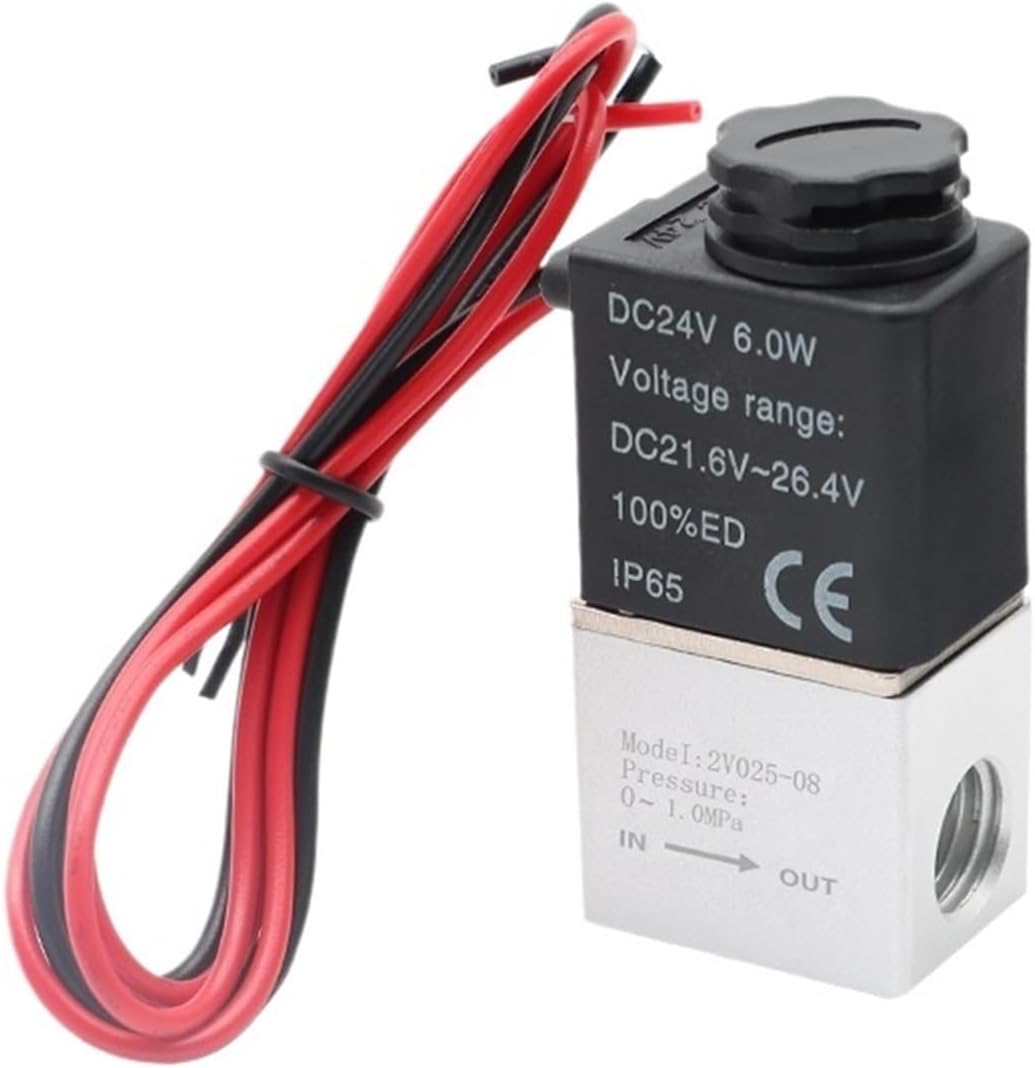 Normally Closed 1/4" Solenoid Valve DC 12V 24V Pneumatic Position Coil Alloy Internal Electric AC 110V 220V for Air Water Oil(2V025-08 Wire,AC110V)